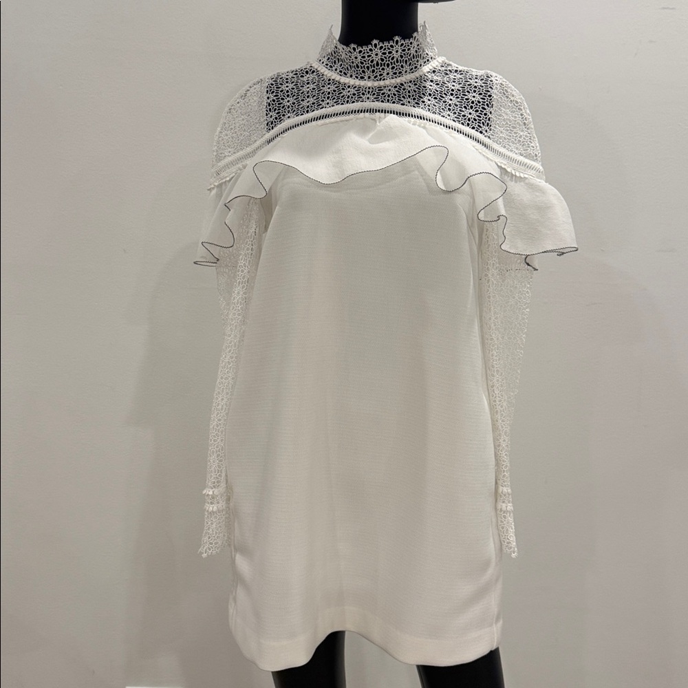Self Portreit Elegant White Lace Women's Dress